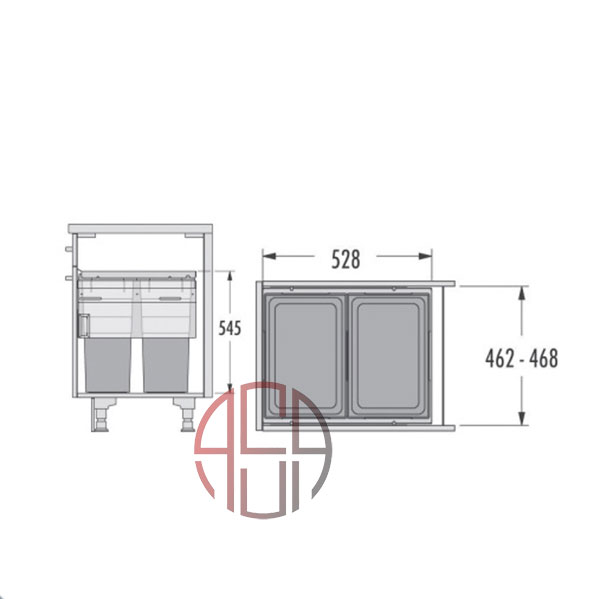 سطل چند منظوره توکار متصل به بدنه هایلو (Hailo) مدل یوروکارگواس سی عرض 500mm فانتونی کد Q250