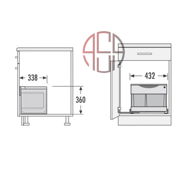 سطل چند منظوره توکار متصل به کف هایلو (Hailo) مدل رامسپار تاندم اس پلاس عرض 600mm فانتونی کد Q160