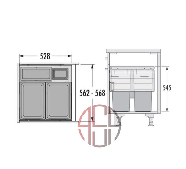 سطل چند منظوره توکار متصل به بدنه هایلو (Hailo) مدل یوروکارگواس سی عرض 600mm فانتونی کد Q260