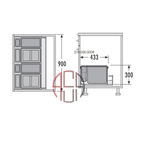 سطل چند منظوره توکار متصل به بدنه هایلو (Hailo) مدل ایکس ایکس عرض 900mm فانتونی کد Q190
