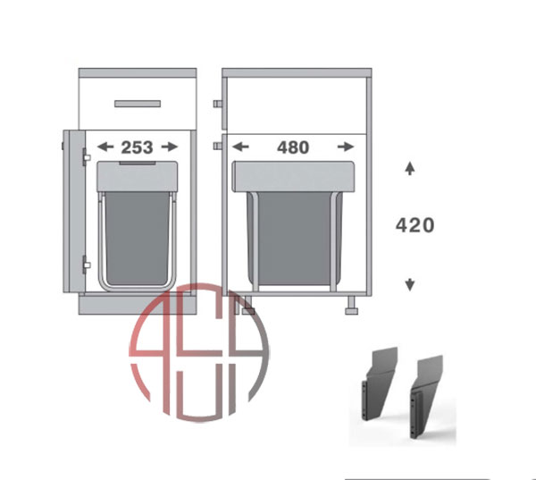 سطل چند منظوره توکار متصل به کف تک سطلی 300 mm فانتونی کد Q430