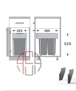 سطل چند منظوره توکار متصل به کف دو سطلی عرض 300 mm فانتونی کد Q530