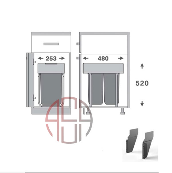 سطل چند منظوره توکار متصل به کف دو سطلی عرض 300 mm فانتونی کد Q530