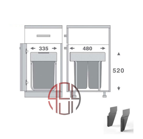 سطل چند منظوره توکار متصل به کف دو سطلی عرض 400 mm فانتونی کد Q540