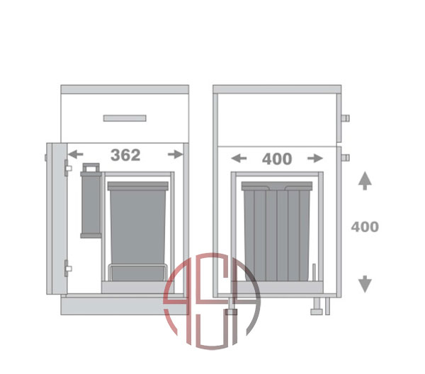 سطل چند منظوره توکار متصل به کف تک سطلی عرض 400 mm فانتونی کد Q640