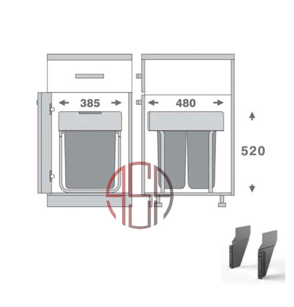 سطل چند منظوره توکار متصل به کف دو سطلی 450 mm فانتونی کد Q545