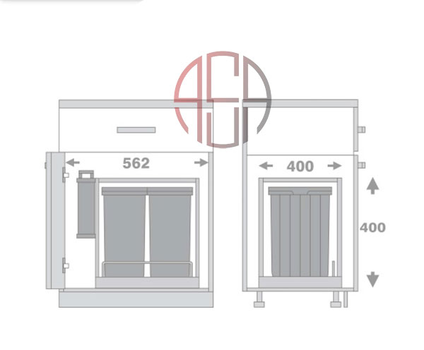 سطل چند منظوره توکار متصل به کف دو سطلی عرض 600 mm فانتونی کد Q760