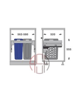سطل توکار ریلی رخت چرک لاندری عرض 600 mm فانتونی کد Q060
