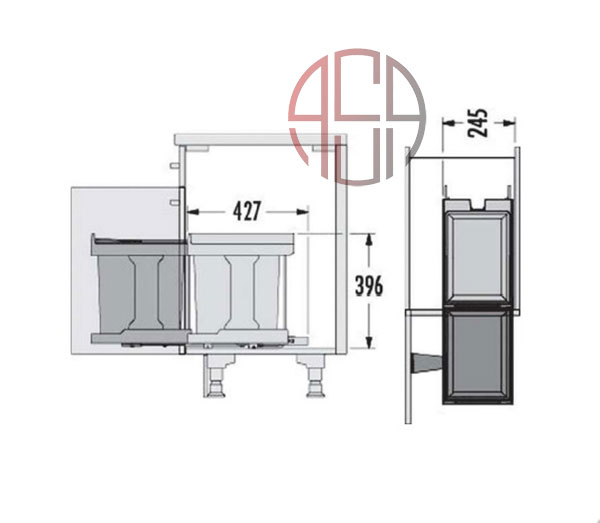 سطل چند منظوره توکار متصل به کف هایلو (Hailo) مدل سولو عرض 400mm فانتونی کد Q140