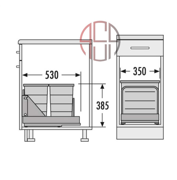 سطل چند منظوره توکار ریل از کف هایلو (Hailo) مدل باتم مانت عرض 400mm فانتونی کد Q240