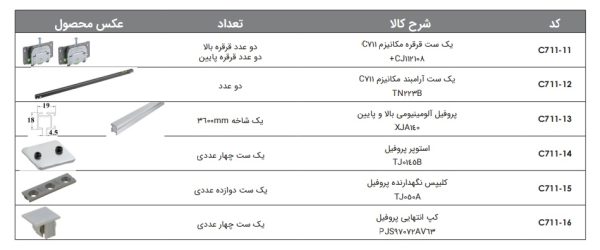 مکانیزم درب ریلی (SL) خطی دکوری روکار با آرامبند 1800mm دو درب فانتونی کد C711