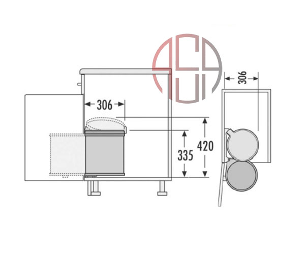 سطل چند منظوره توکار لولایی هایلو (Hailo) مدل مونو عرض 400mm فانتونی کد Q340