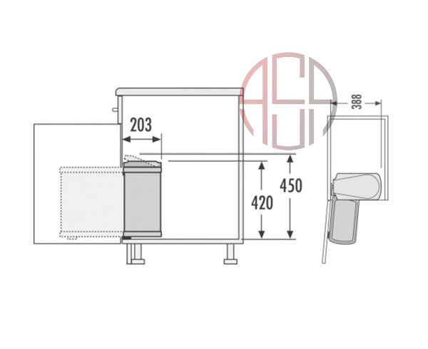 سطل چند منظوره توکار لولایی هایلو (Hailo) مدل آنو عرض 450mm فانتونی کد Q145