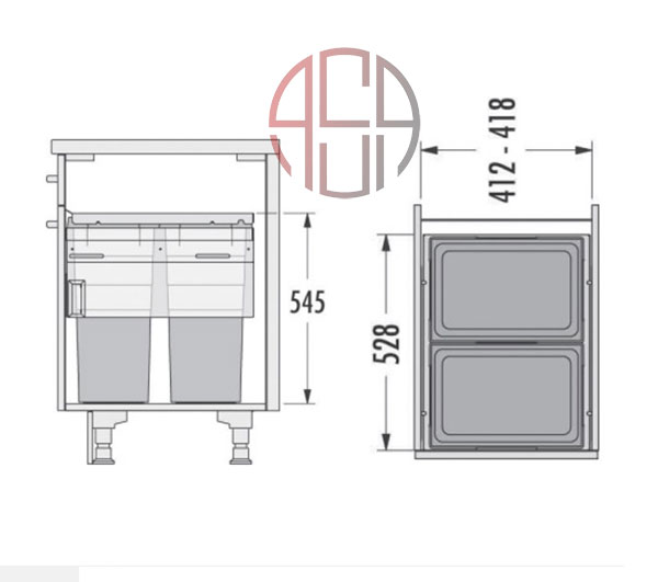 سطل چند منظوره توکار متصل به بدنه هایلو (Hailo) مدل یوروکارگواس سی عرض 450mm فانتونی کد Q245