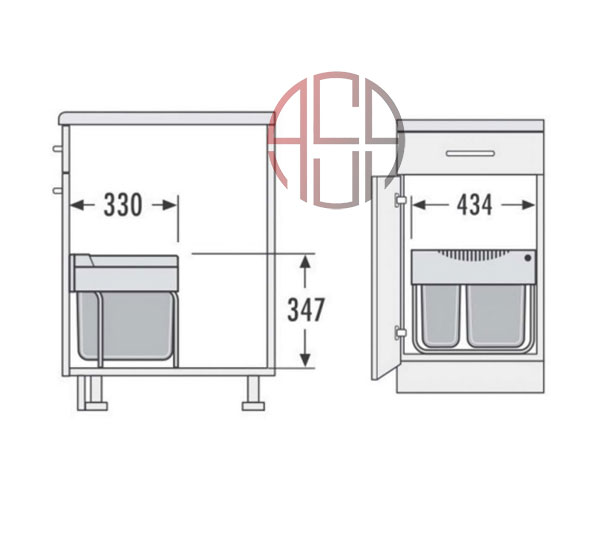سطل چند منظوره توکار متصل به کف هایلو (Hailo) مدل رامسپار تاندم اس عرض 500mm فانتونی کد Q150