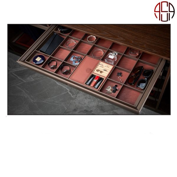 سینی مشبک جای زیور آلات چرمی ریلی فرنچ استایل فانتونی رنگ موکا قرمز