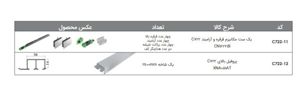 مکانیزم هوایی درب ریلی شیشه ای توکار فریم لس با آرامبند فانتونی کد C722