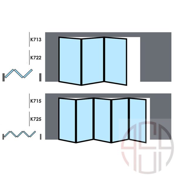 مکانیزم فولدینگ سنتر پروفیل آلومینیومی ساختمانی فانتونی کد K725-K715-K723-K713